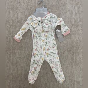 Floral Baby One Piece with Bow and Mits